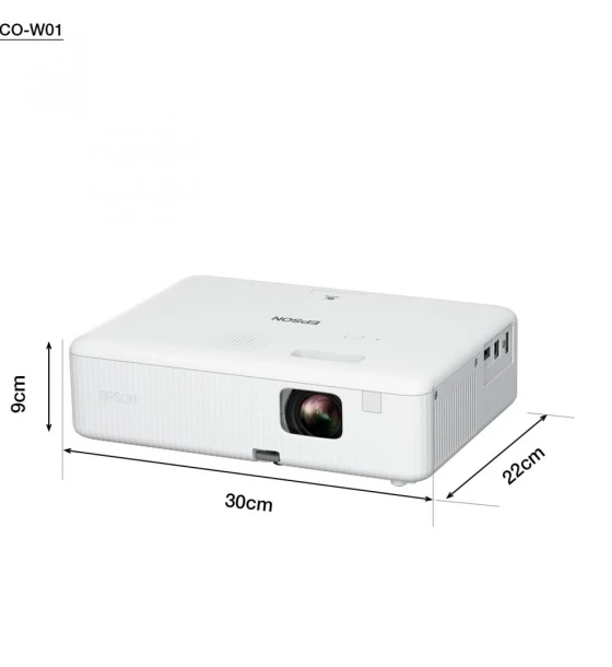 Proiector Epson CO-W01, 3LCD, 3.000 lumeni/ 2.000 Ecomode, WXGA, HD ready, 16:10, lampa 6.000 ore/ 12.000 ore Economy mode, corectie 30, zoom 1- 1.35, dimensiune maxima imagine 378 inch