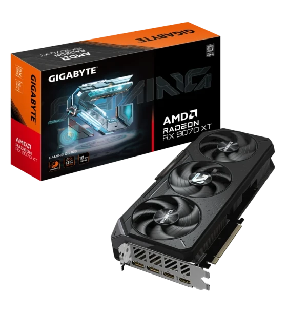 Placa video GIGABYTE GV-R9070XTGAMING OC-16GD, GPU AMD RDNA 4, 16 GB GDDR6 256-bit, PCIe 5.0 x16, frecventa boost OC, iesiri 3xDisplayPort 2.1 + 1xHDMI 2.1