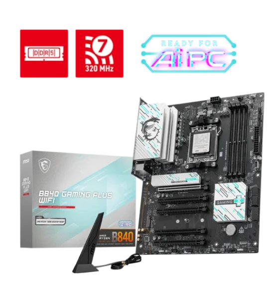 Placa de baza MSI B840 gaming PLUS WiFi AM5, 4x DDR5, 1x HDMI, 5x PCIe x16, 2x M.2, 4x SATA 6GB s