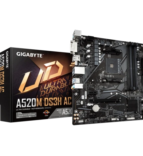 Placa de baza Gigabyte A520M DS3H AC AM4, 4x DDR4, 1x PCIe 3 x16 2x PCIe 3 x1, 1x M.2