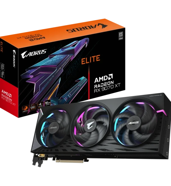 Placa video GIGABYTE GV-R9070XTAORUS E-16GD, GPU AMD RDNA 4, 16 GB GDDR6 256-bit, PCIe 5.0 x16, frecventa boost 2920 MHz, iesiri 3xDisplayPort 2.1 + 1xHDMI 2.1