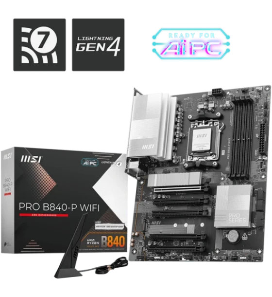 Placa de baza MSI PRO B840-p WiFi AM5, 4x DDR5, 1x HDMI, 5x PCIe x16, 2x M.2, 4x SATA 6GB s