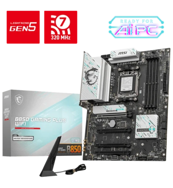 Placa de baza MSI B850 gaming PLUS WiFi AM5, 4x DDR5, 1x dp, 4x PCIe x16, 3x M.2, 4x SATA 6GB s