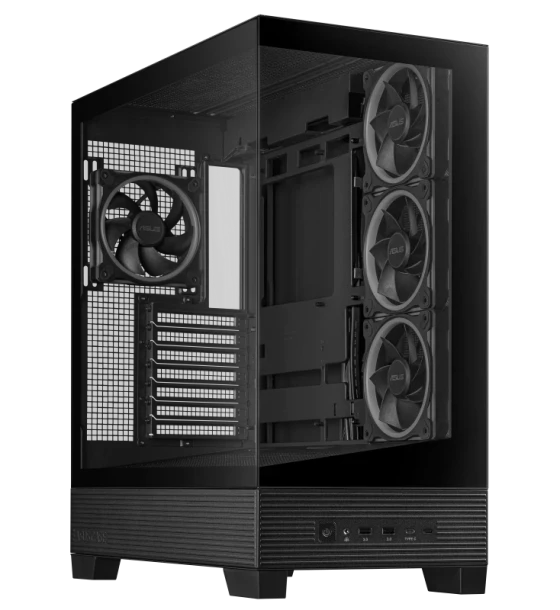 Carcasa ASUS A31 PLUS Mid Tower ARGB NEGRU, Tempered Glass, Sloturi Expansiune 7, Drive Bays 2x3.5 inch/2.5 inch, Ventilatoare Suportate 7 spate 1x120mm sau 1x140mm, sus 3x120mm sau 2x140mm