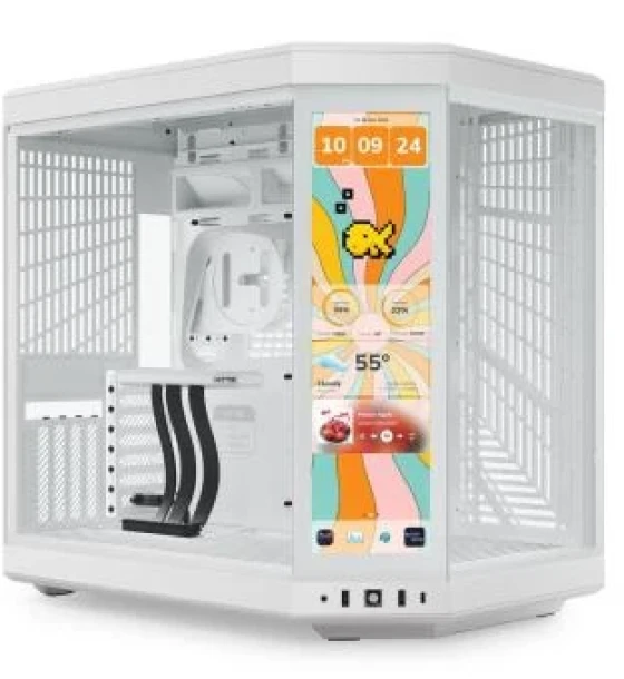 Carcasa HYTE Y70 Mid Tower SNOW WHITE, Tempered Glass, Sloturi Expansiune 11, Drive Bays 2x3.5 inch 2x2.5 inch, Ventilatoare Suportate 9 x120mm sau 7x 140mm lateral 3x120mm/2x140mm