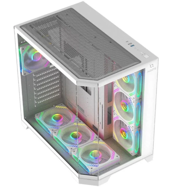 Carcasa AQIRYS Titan Mid Tower ARGB ALB, Tempered Glass, Sloturi Expansiune 7, Drive Bays 1x3.5 inch 2x2.5 inch, Ventilatoare Suportate 10 spate 1x120mm, lateral 3x120mm, sus 3x120mm