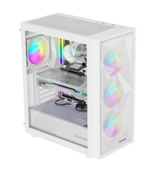 Carcasa GENESIS DIAXID 605 Mid Tower ARGB ALB, Tempered Glass, Sloturi Expansiune 7, Drive Bays 2x3.5 inch 3x2.5 inch, Ventilatoare Suportate 8 spate 1x120mm, fata 3x120mm sau 3x140mm
