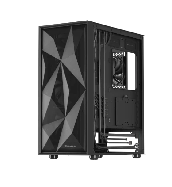 Carcasa GENESIS DIAXID 605F Mid Tower NEGRU, Tempered Glass, Sloturi Expansiune 7, Drive Bays 2x3.5 inch 3x2.5 inch, Ventilatoare Suportate 8 spate 1x120mm, fata 3x120mm sau 3x140mm