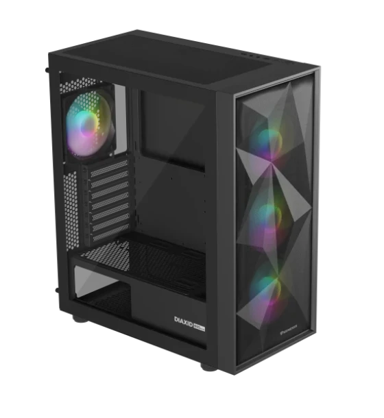 Carcasa GENESIS DIAXID 605 Mid Tower ARGB NEGRU, Tempered Glass, Sloturi Expansiune 7, Drive Bays 2x3.5 inch 3x2.5 inch, Ventilatoare Suportate 8 spate 1x120mm, fata 3x120mm sau 3x140mm