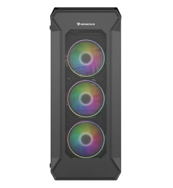 Carcasa GENESIS IRID 505 V2 Mid Tower ARGB NEGRU, Tempered Glass, Sloturi Expansiune 8, Drive Bays 2x3.5 inch 7x2.5 inch, Ventilatoare Suportate 6 spate 1x120mm, fata 3x120mm sau 2x140mm