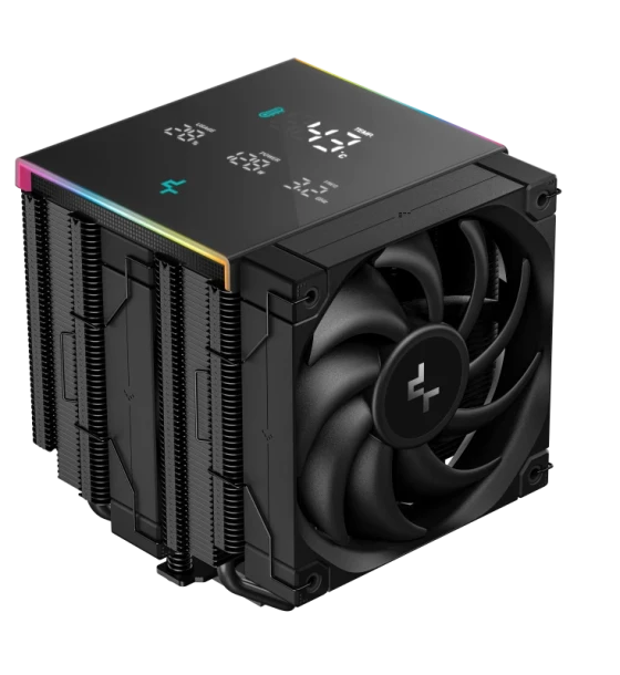 Cooler Procesor DEEPCOOL AK620 DIGITAL PRO NEGRU, marime heatsink 127x110x157mm, 2 ventilatoare, viteza ventilatoare 500-1750 RPM +/- 10%, Airflow 60.89 CFM, Suport AMD AM4/AM5