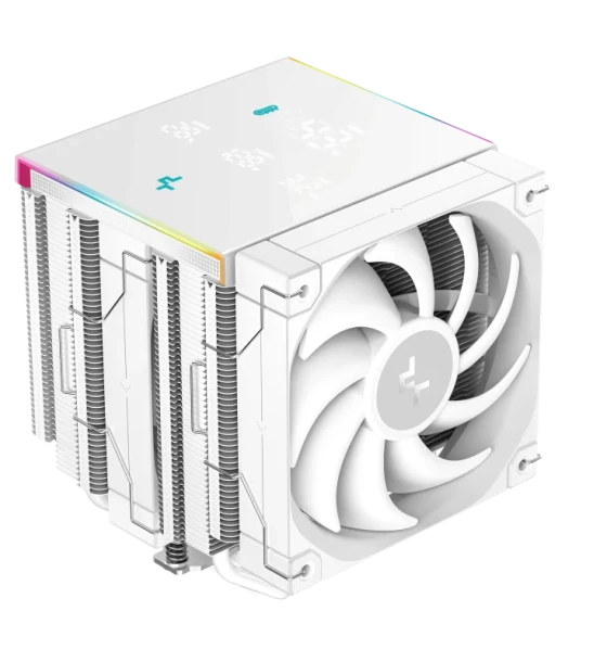 Cooler Procesor DEEPCOOL AK620 DIGITAL PRO ALB, marime heatsink 127x110x157mm, 2 ventilatoare, viteza ventilatoare 500-1750 RPM +/- 10%, Airflow 60.89 CFM, Suport AMD AM4/AM5