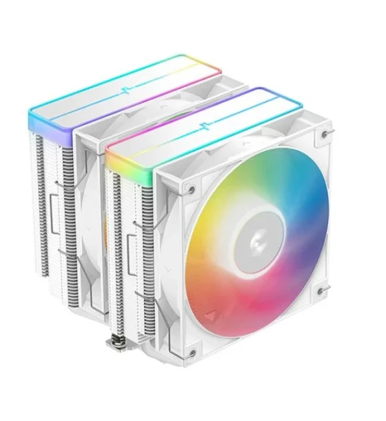 Cooler Procesor DEEPCOOL AG620 ARGB V2 ALB, marime heatsink 161x136x129mm, 2 ventilatoare ARGB, viteza ventilator 300-1950 RPM +/- 10%, Airflow 67.88 CFM, Suport AMD AM4/AM5