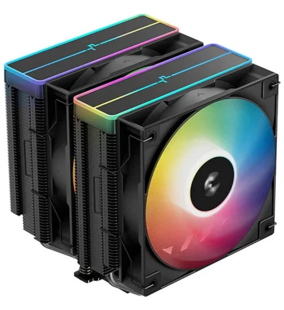 Cooler Procesor DEEPCOOL AG620 ARGB V2 NEGRU, marime heatsink 161x136x129mm, 2 ventilatoare ARGB, viteza ventilator 300-1950 RPM +/- 10%, Airflow 67.88 CFM, Suport AMD AM4/AM5