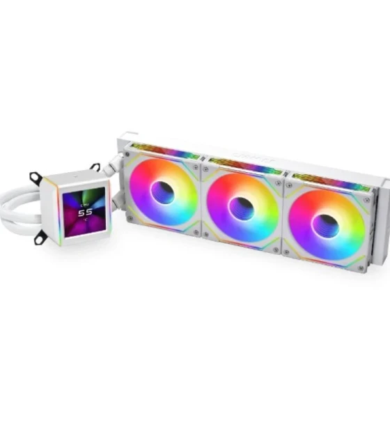 Cooler Procesor LIAN LI GALAHAD II LCD SL-INF 360 ALB, marime radiator 360mm, 3 ventilatoare ARGB, Viteza ventilatoare 2450 RPM +/- 10%, Viteza pompa 3200 +/- 10%, Suport AMD AM4