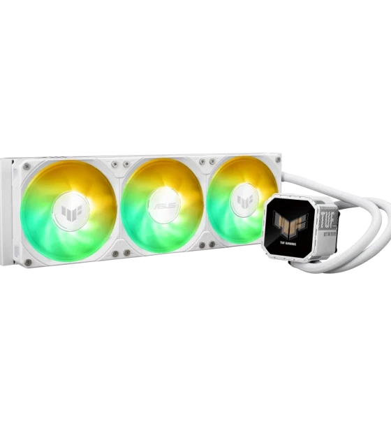 Cooler Procesor ASUS TUF GAMING LC III 360 ARGB LCD ALB, marime radiator 397mm, 3x120mm, viteza ventilatoare 650-2600 RPM +/- 10%, Suport AMD AM5 AM4, suport INTEL LGA 1851