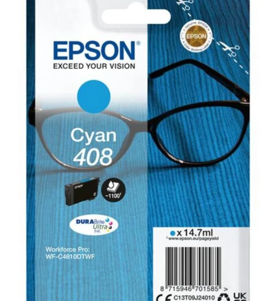 Cartus cerneala Epson Singlepack Cyan 408 DURABrite Ultra Ink, 14.7ml, WorkForce Pro WF-C4810DTWF, WorkForce Pro WF-C4310DW