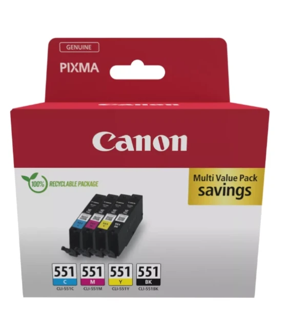 Cartus cerneala CANON pachet cerneala CLI-551 MULTIPACK, capacitate black 304 pages, 7ml, cyan 304 pages, 7ml, magenta 304 pages, 7ml, yellow 304 pages, 7ml, Compatibil cu MG5650, PIXMA iP7240