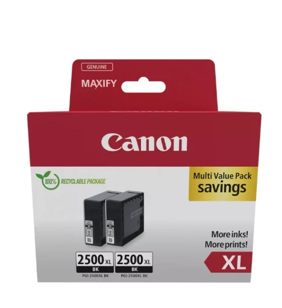 CANON pachet cartuse cerneala PGI-2500XL BLACK 2-PACK, capacitate 2x black 2500 pages, 70.9ml, Compatibilitate MAXIFY iB4050, MAXIFY iB4150, MAXIFY MB5050, MAXIFY MB5150, MAXIFY MB5155