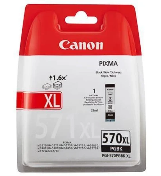 Cartus cerneala Canon PGI-570XL PGBK, pigment black, capacitate 22ml, pentru Canon Pixma MG6850/MG6851, Canon Pixma MG5750/MG5751, Canon Pixma MG7750/MG7751/MG7752