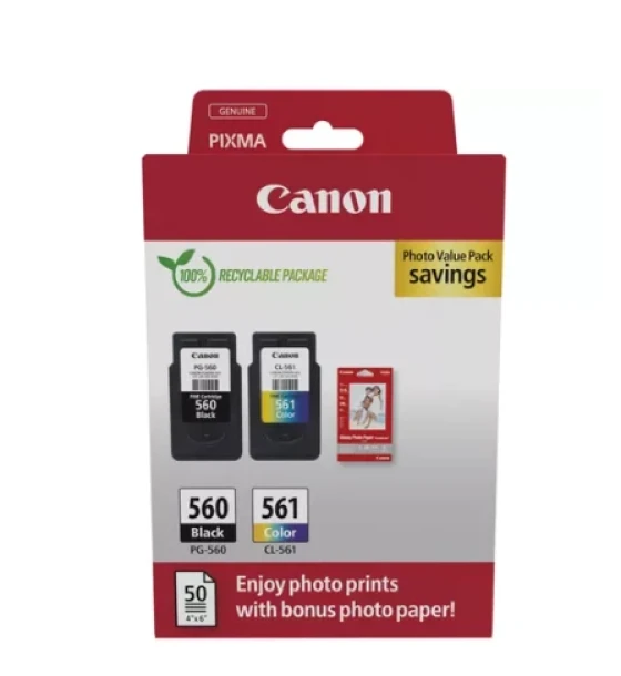 Canon pachet cartuse cearneala PG-560/CL561 PHOTO VALUE PACK, capacitate negru 180 pagini/8.3ml, Color 180 pagini/7.5ml, Compatibil cu PIXMA TS5253, PIXMA TS5350, PIXMA TS5351, PIXMA TS5352