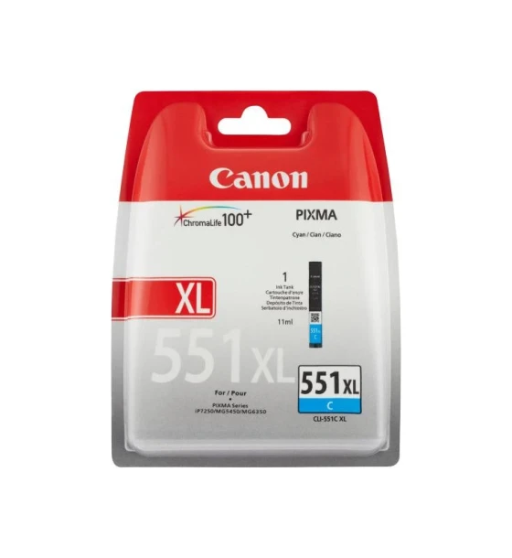 Cartus cerneala Canon CLI-551XL, cyan, capacitate 11ml, pentru Canon Pixma IP7250, Pixma IP8750, Pixma IX6850, Pixma MG5450, Pixma MG5550, Pixma MG6350, Pixma MG6450, Pixma MG7150