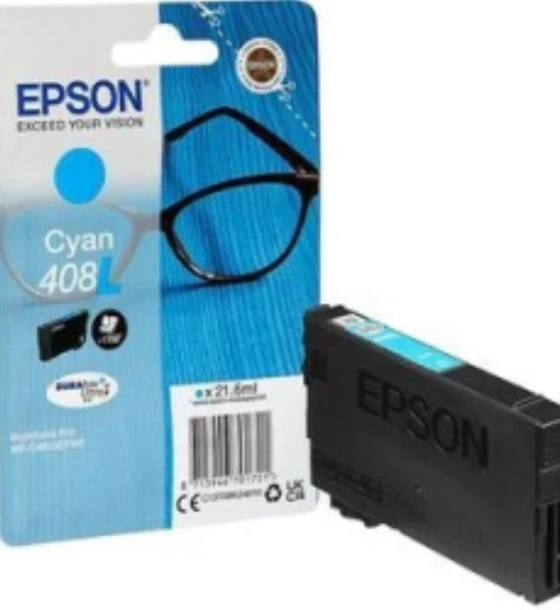 Cartus cerneala Epson 408L Ink Tank, Cyan, DuraBrite Ultra Ink, capacitate 21.6ml, 1.7k pagini, pentru WorkForce Pro WF-C4810DTWF