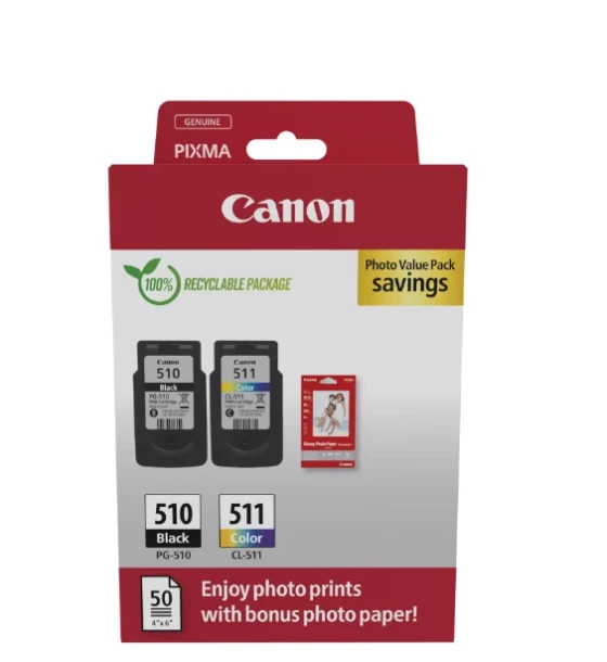 Canon pachet cartuse cearneala PG-510/CL-511 Photo value pack, capacitate negru 9ml, Color 9ml, Compatibil cu PIXMA iP2700, PIXMA iP2702, PIXMA MP230, PIXMA MP240, PIXMA MP250, PIXMA MP252
