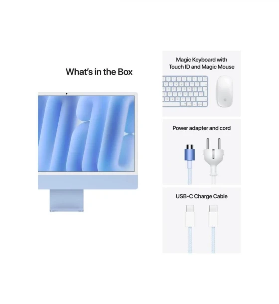 All in One PC Apple iMAC 24 inch Retina 4.5k/ Apple M4 CPU 10-core, GPU 10-core, Neural Engine16-core /24GB/512GB - Blue - INT KB 2024