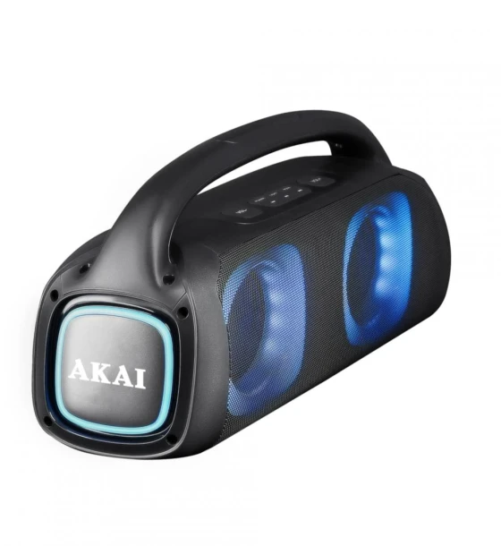 Sistem audio Boxa portabila Akai BT 5.0, putere RMS 60W, tensiune nominala AC100-240V, 50Hz/60H, sensibilitate 300 50mV, baterie 7.4V 3600mAh, timp de incarcare 4-6h, timp de lucru 3-5h
