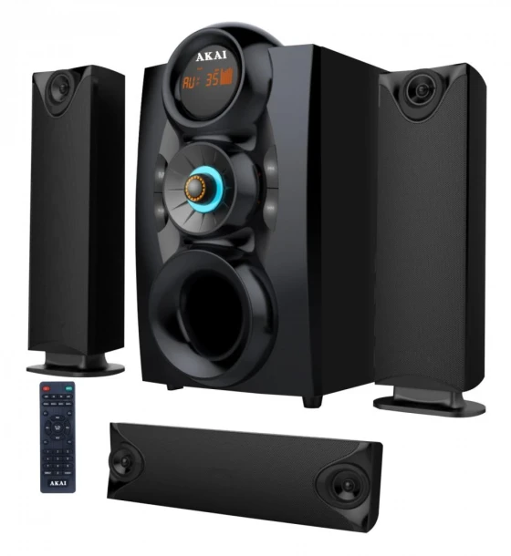 Sistem audio Sistem boxe 3.1 AKAI, USB Card Reader FM Bluetooth, RMS 8W+18W, PMPO 140W, auxiliar