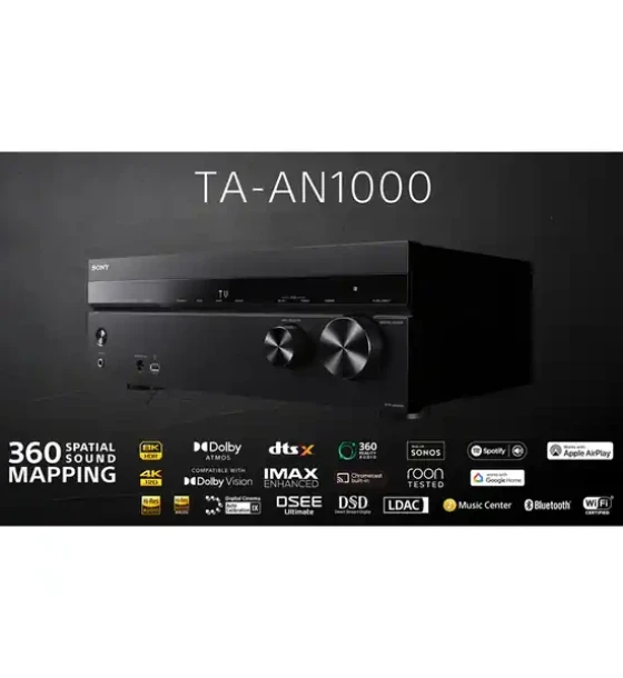 Sistem audio Receiver AV SONY TA-AN1000, 7.2ch, Dolby Atmos, Acoustic Center Sync, DTS X, Hi Res Audio wireless, 8K HDR, HDMI 2.1, Negru