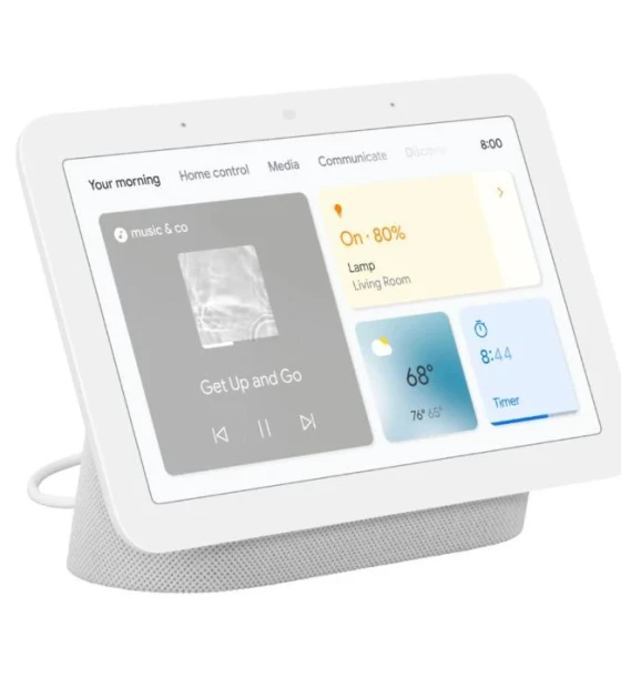 Sistem audio Boxa inteligenta Google Nest Hub 2nd Gen, 7 inch touchscreen, Wi-Fi, Bluetooth, 3 Microfoane, Alb