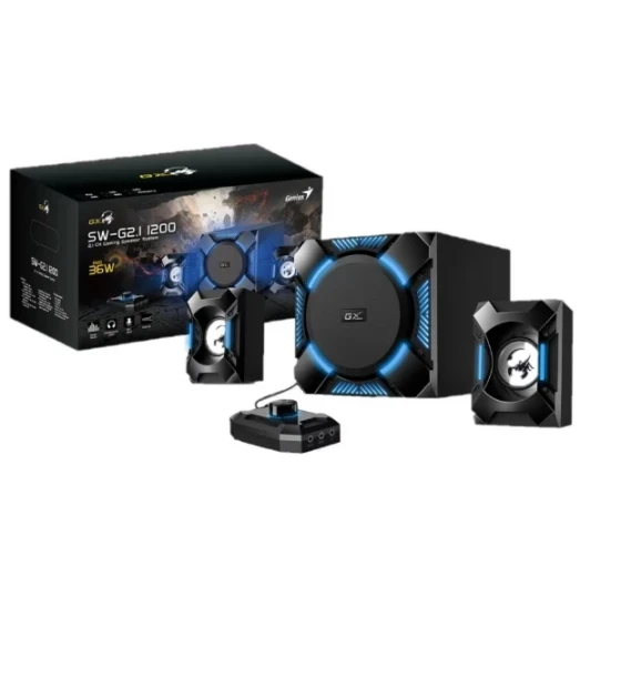 Sistem audio Boxe Genius 2.1 SW-G2.1 1200, RMW 36W, alimentare 220V, jack 3.5mm, RCA, negru albastru