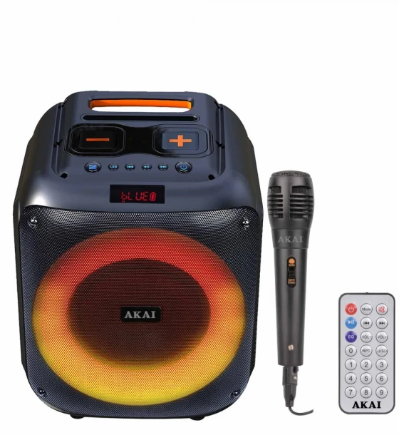 Sistem audio Boxa portabila Akai Bluetooth 5.0, putere RMS 40W, intrare AUX de 3, 5 mm, timp de incarcare - aprox. 6 ore, baterie 7.4V, 3600mAh consum de energie 15W, impedanta 2 ohmi difuzor