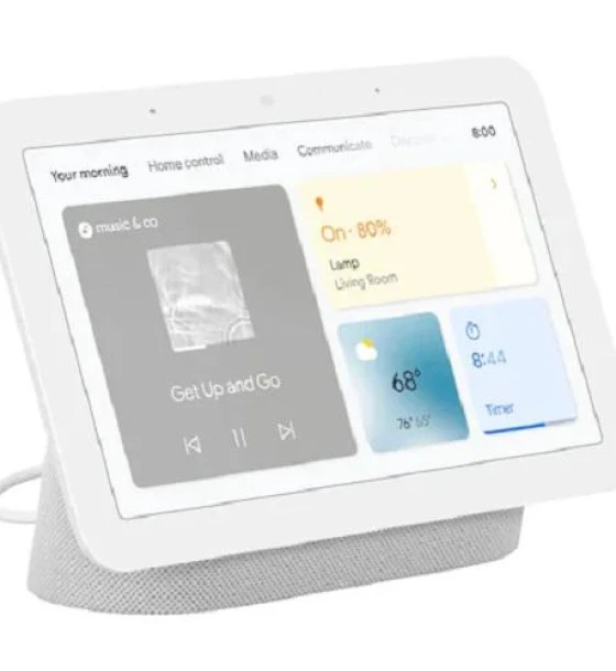 Sistem audio Boxa inteligenta Google Nest Hub 2nd Gen, 7 inch touchscreen, Wi-Fi, Bluetooth, 3 Microfoane, Alb