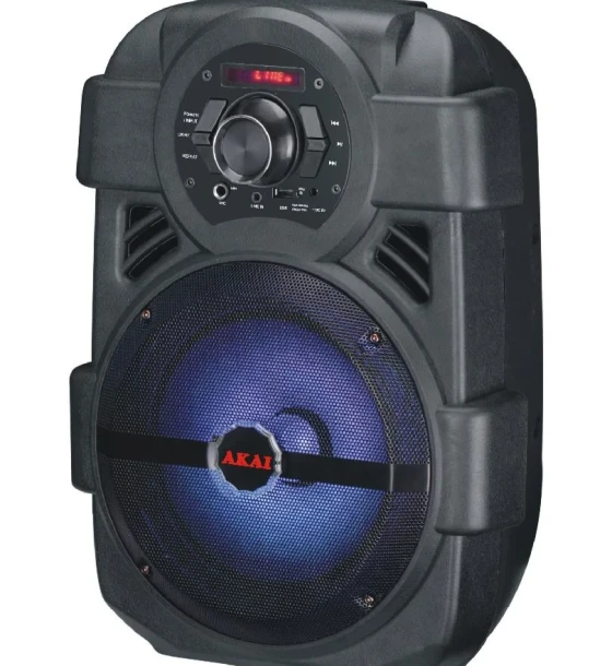 Sistem audio Boxa portabila activa Akai ABTS-808L, 10 W, Bluetooth, USB, Aux in, radio FM, digital karaoke, negru, microfon