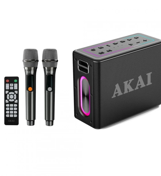 Sistem audio Boxa portabila Akai cu 2 micfrofoane wireless IPX6-80W