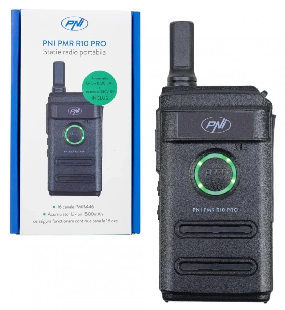 Statie radio portabila PNI PMR R10 PRO, 446MHz, 0.5W, Monitor, Scan, coduri CTCSS DCS, Distanta de lucru 5km, 16 canale, Putere de emisie 0.5w, Acumulator Li-Ion 3, 7 V 1500 mAh