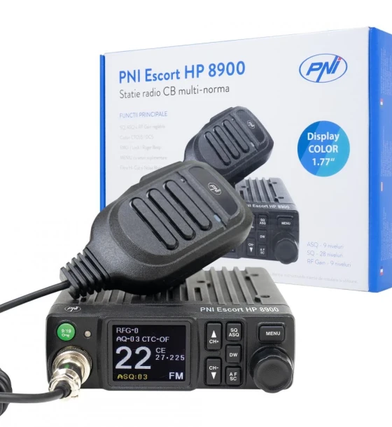 PNI-HP8900 - Statie radio CB PNI Escort HP 8900 ASQ, 12V/24V, RF Gain, Roger Beep, CTCSS-DCS, Dual Watch AM/FM comutati doar in banda EU, Tip banda emisie AM/FM, 40 canale