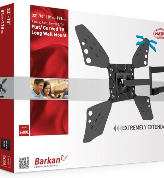 Suport TV de perete, Barkan 3400LW.W, Fix, 40 inch- 70 inch, VESA 600 x 400 mm, suporta pana la 25kg, alb