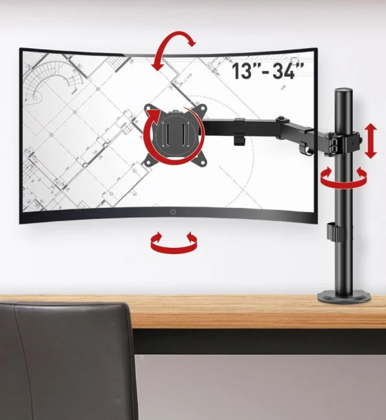 Suport monitor Barkan M121T full motion, pentru monitoare de 13 inch-34 inch, greutate maxima suportata 18 kg, VESA max. 100x100mm, negru