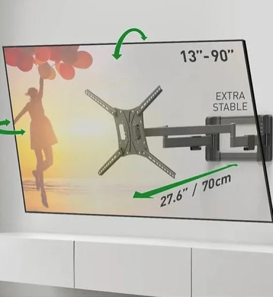 Suport TV de perete, Barkan BM464L, Full Motion cu 2 brate, 13 inch- 90 inch, VESA 600 x 400 mm, suporta pana la 60kg, negru