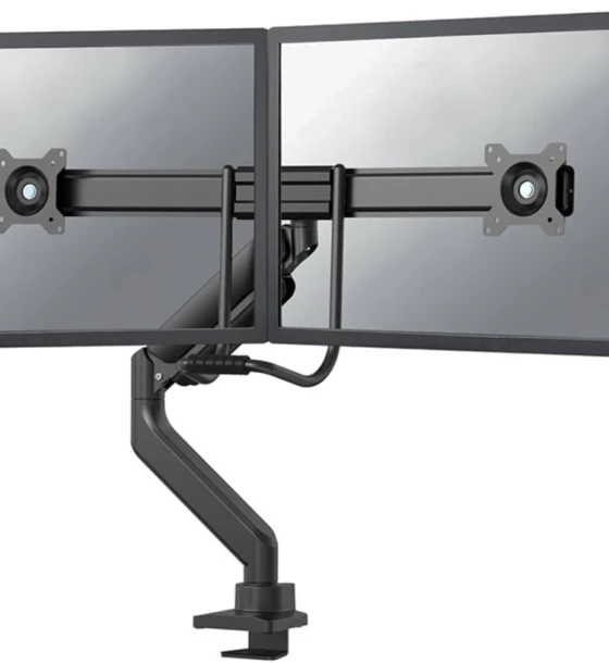 Suport TV Brat dublu pentru monitor Neomounts, tip full motion, pentru display-uri cu diagonale 17 inch-32 inch, sistem de prindere VESA 75x75 100x100mm, greutate maxima suportata 8kg per ecran