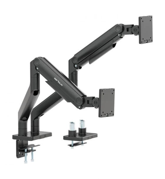 Suport 2 monitoare Serioux MM74-C024, tehnologie arc, compatibilitate dimensiune ecran 17 inch-45 inch, greutate maxima suportata per ecran 20kg, VESA 75x75, 100x100, inclinare +50 -20