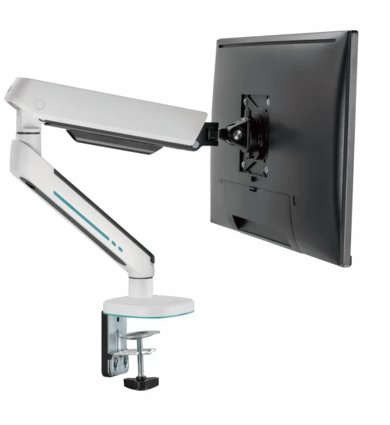Suport TV Brat pentru monitor, Material Otel, Aluminiu, Plastic, Suprafata finisaj acoperire cu Pulbere, tehnologie arc, Culoare Alb Texturat Fin