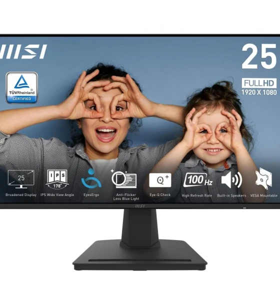 Monitor IPS LED MSI 24.5" PRO MP252, Full HD 1920 x 1080, HDMI, DisplayPort, Boxe, 100 Hz, 1 ms Negru