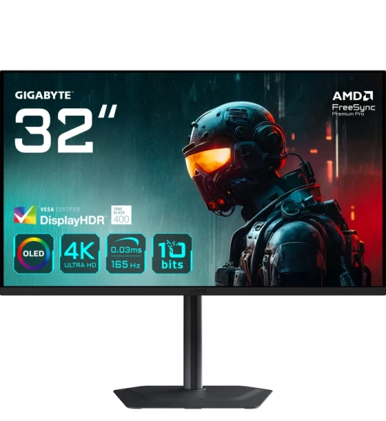 Gigabyte MO32U gaming monitor diagonala 31.5 inch, 699.48 x 394.73 mm, OLED, Anti-Reflection, 3840 x 2160 UHD, Luminozitate 250 cdmp, Contrast 1.5M 1, Timp raspuns 0.03ms GTG, 165Hz