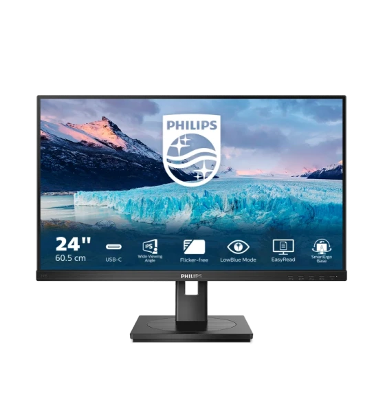 Monitor Philips 23.8 inch, IPS, FHD 1920x1080, 100Hz, 4ms FlickerFree, Boxe 2Wx2, HA Pivot, HDMI, DisplayPor, t DaisyChain, USB hub, USB-C, RJ45, 243S1