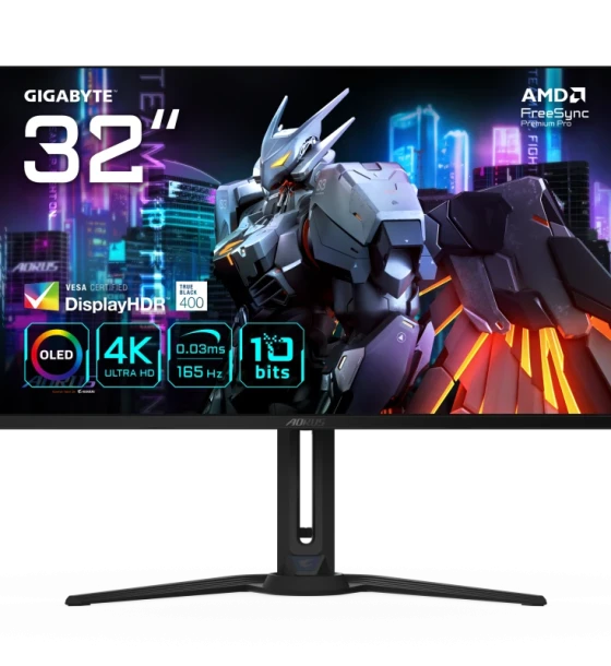 Gigabyte AORUS FO32U gaming monitor diagonala 31.5 inch, 699.48 x 394.73 mm, OLED, Anti-Reflection, 3840 x 2160 UHD, Luminozitate 250 cdmp, Contrast 1.5M 1, Timp raspuns 0.03ms GTG, 165Hz